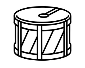 Simple outline of a snare drum with drumstick silhouette