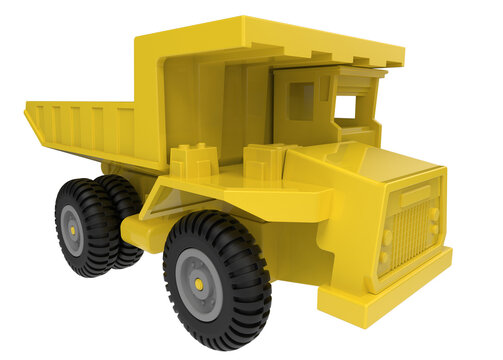 yellow dump truck isolated on white background