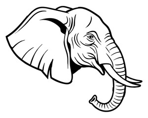 Detailed black and white elephant head silhouette