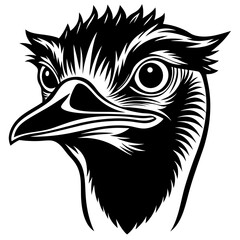 Close up of a striking ostrich head silhouette