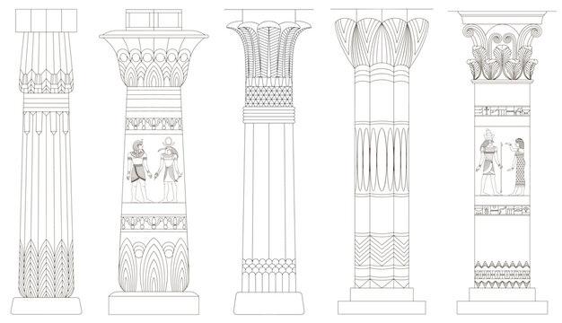 Set of outline ancient Egyptian columns