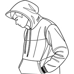 Young man wearing a hooded sweatshirt with hands in pockets silhouette