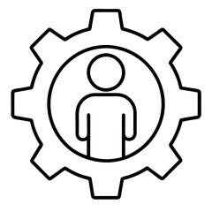 Human figure inside a gear representing teamwork and industry silhouette