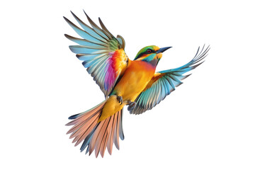 Fototapeta premium Colorful Bird in Full Flight on White Background