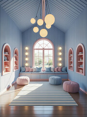 Whimsical Playroom with Vaulted Ceiling and Soft Colors