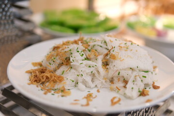 Popular Thai recipe,Pad Thai with chicken and rice noodles. High quality photo