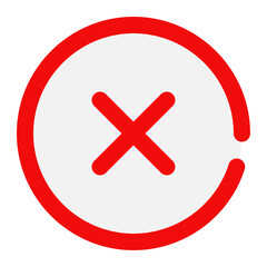 Fototapeta premium Flat vector icon of a red cross X mark in a circle. A symbol for error, rejection, cancellation, and incorrect warnings.