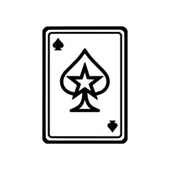 Ace of spades card with a star inside the spade shape in black and white outline drawing illustration