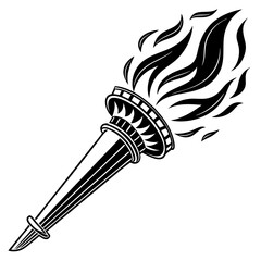 Flaming torch held high with dynamic flames silhouette