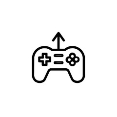 Outline drawing of a gamepad with an arrow pointing upwards indicating an upload function or feature icon