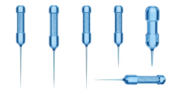 Sterile surgical needles isolated on white showcasing medical instruments for healthcare or scientific illustrations