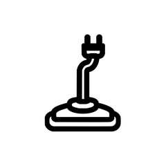 Illustration of a black and white outline of a floor cleaner with a plug on top on a white background