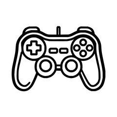 A simple black and white line drawing of a video game controller with buttons and directional pad design