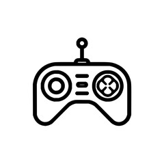 Illustration of a black and white remote control with an antenna and two circular buttons on a white background