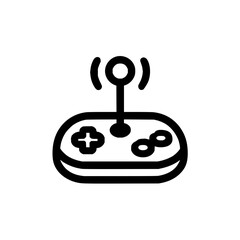 Illustration of a wireless game controller with a plus sign and infinity symbol in black outline style