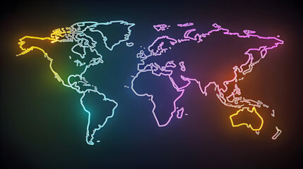 Naklejka premium Colorful Neon Glowing World Map