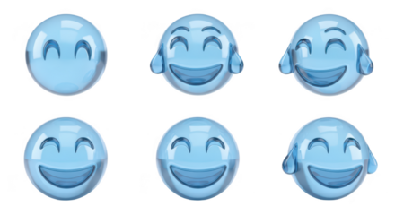 Transparent emoji characters display varying levels of emotion in a sequence against a clean white background ideal for illustrating feelings or reactions
