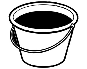 Simple black and white bucket filled with dark liquid silhouette