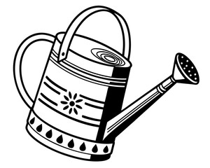 Vintage watering can with floral design silhouette