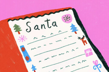Children write letters to Santa on colorful paper with festive decorations before Christmas