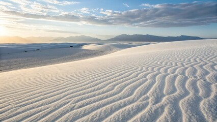 Serene Landscape of White Sand Dunes Under Soft Sunset Glow