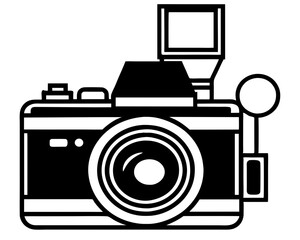 Vintage camera with pop up flash silhouette