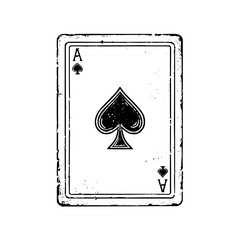 Ace of spades playing card with a distressed border and a black spade symbol in the center design element