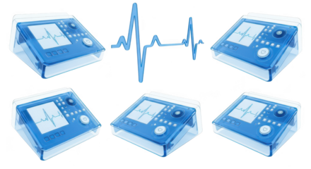 Transparent medical devices displaying heart rate on a white background used for medical and healthcare visuals