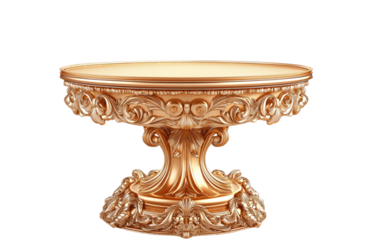 Elegant Decorative Gold Pedestal Stand Cutout on Transparent Background. Royal Golden Pedestal Base with Intricate Decoration PNG