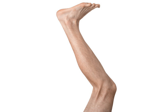Man's leg isolated on white background, upright.