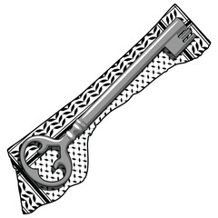 Gaza Map with Keffiyeh Pattern and the Key of Return following the shape of the Map. Vector illustration isolated on white
