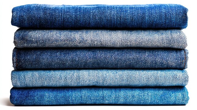 Stack of denim jeans in varying shades of blue
