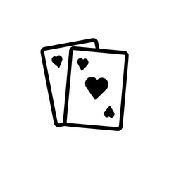 Two playing cards with heart and spade symbols in black and white illustration for game or gambling theme