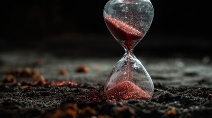 Translucent hourglass with memories as sand, some grains glowing red to signify cognitive health concerns.