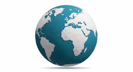 Naklejka premium Low Poly Earth Globe with White Continents and Blue Oceans on Light Background.