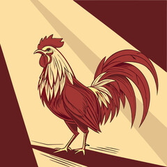 Vintage rooster illustration farm animal logo design rural countryside concept background vector