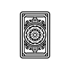 Fototapeta premium Illustration of a playing card back design with floral elements and geometric border in black outline