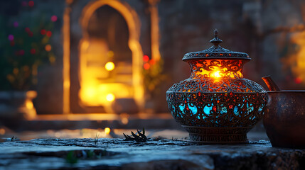 Ornamental Lantern In A Garden Setting