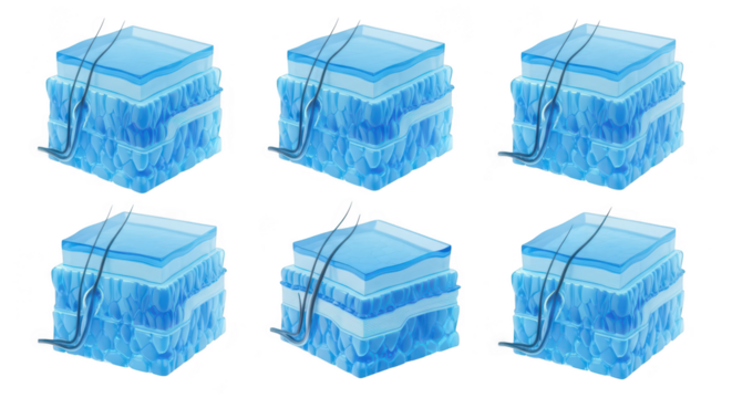 Conceptual illustration showing multiple abstract skin layers with surgical threads on a plain white background for medical or educational purposes