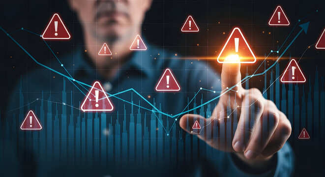 Monitor your cybersecurity risks with modern data analytics displaying warning signs and real-time threat protection