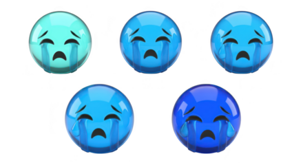 Rendered colorful crying emoji balls isolated on a white backdrop symbolizing sadness ideal for digital communication