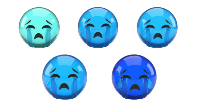 Rendered colorful crying emoji balls isolated on a white backdrop symbolizing sadness ideal for digital communication