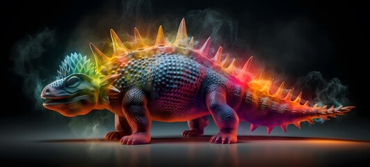 a light Stegosaurus , coming out of the smoke art, generative ai
