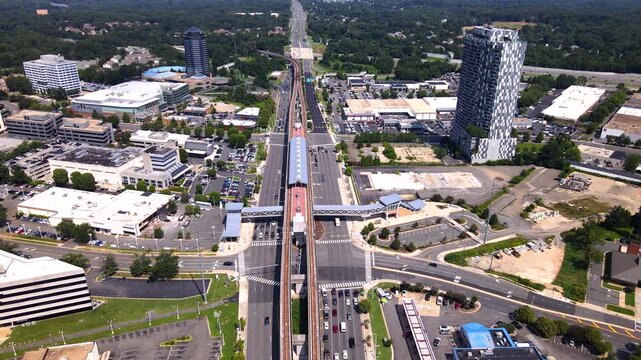 Urban skyline with transportation infrastructure and residential areas in northern Virginia
