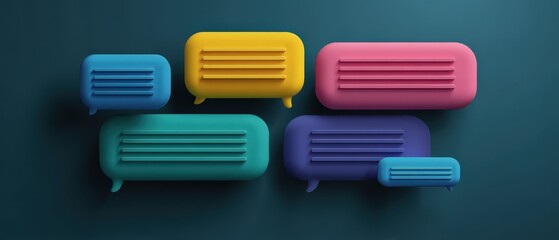 Colorful speech bubbles arranged creatively against a dark background, symbolizing communication and conversation in a modern design.