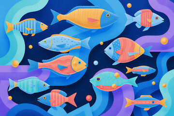 Colorful Fish Swimming in Abstract Underwater Scene