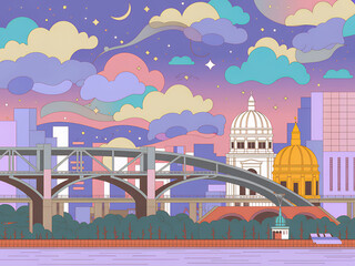 Dreamy Cityscape at Dusk with Pastel Sky