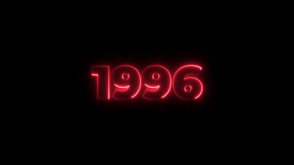 1996 neon line text. Abstract 1996 neon text animation, Glowing neon number text background 4k animation. Concept of counting years. Past year technology concept.