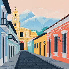 Charming Colonial Street Scene with Grand Church View