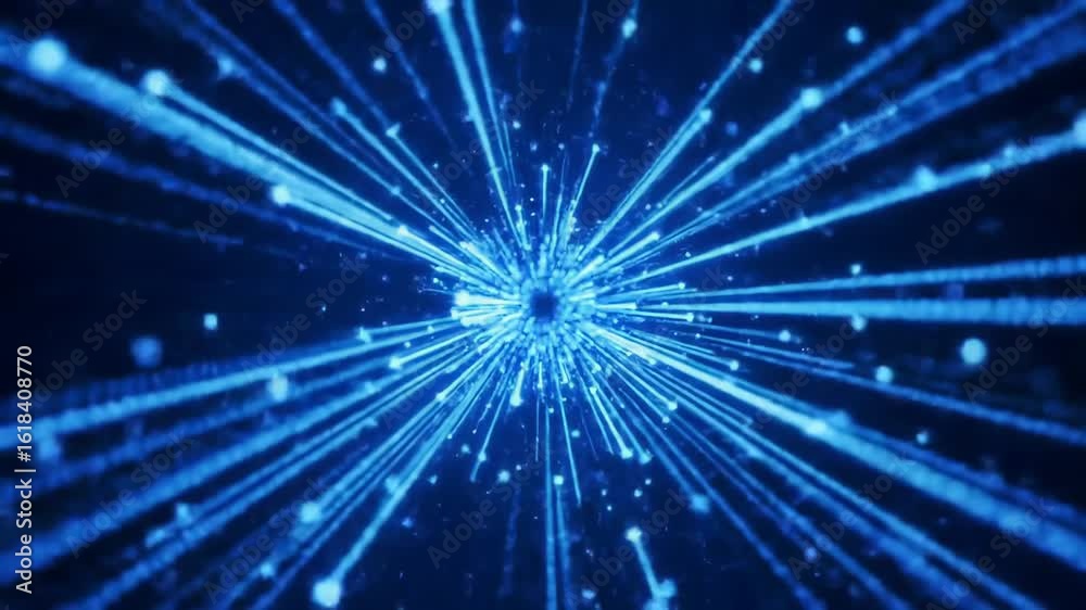 Wall mural abstract digital loop showcasing futuristic elements in a vibrant blue environment with radiating li